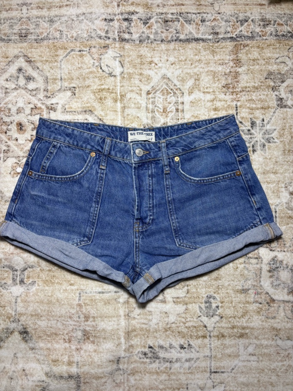 Free People Blue Rolled-Hem Denim Shorts